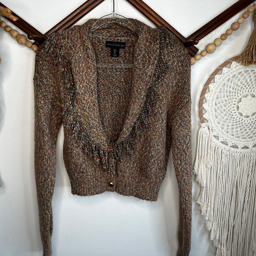 House of Harlow 1960 Brown Fringe Shawl Cardigan Sweater